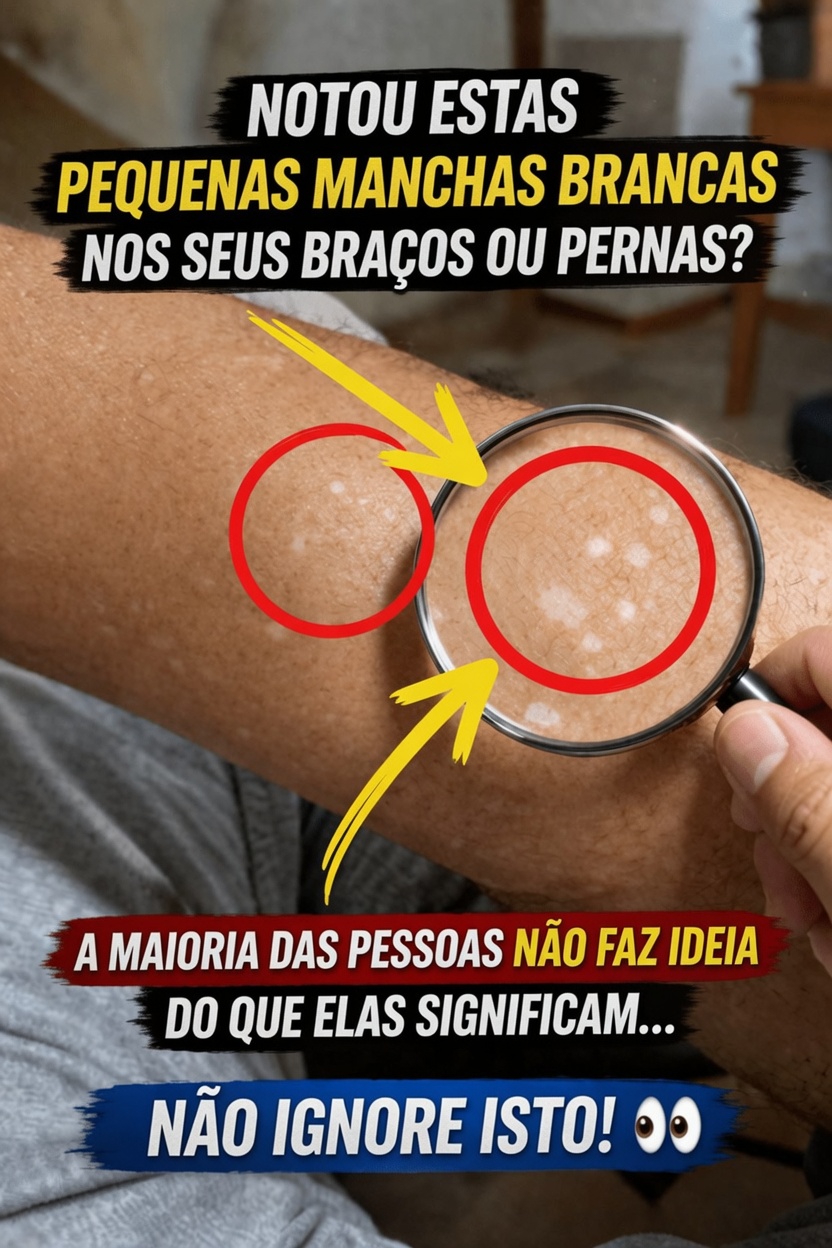 O que são essas pequenas manchas brancas nos braços e nas pernas?
