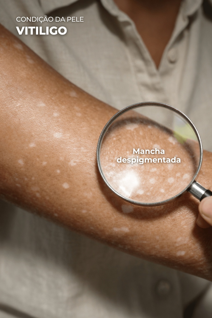 O que são essas pequenas manchas brancas nos braços e nas pernas?