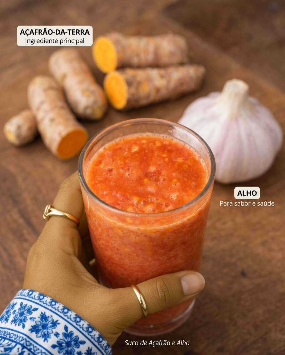 Receita simples de bebida de tomate, alho e cúrcuma para o bem-estar masculino após os 40