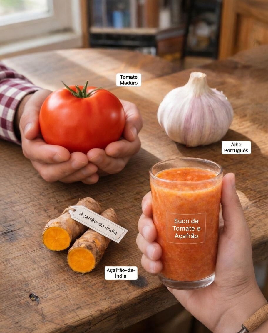 Receita simples de bebida de tomate, alho e cúrcuma para o bem-estar masculino após os 40