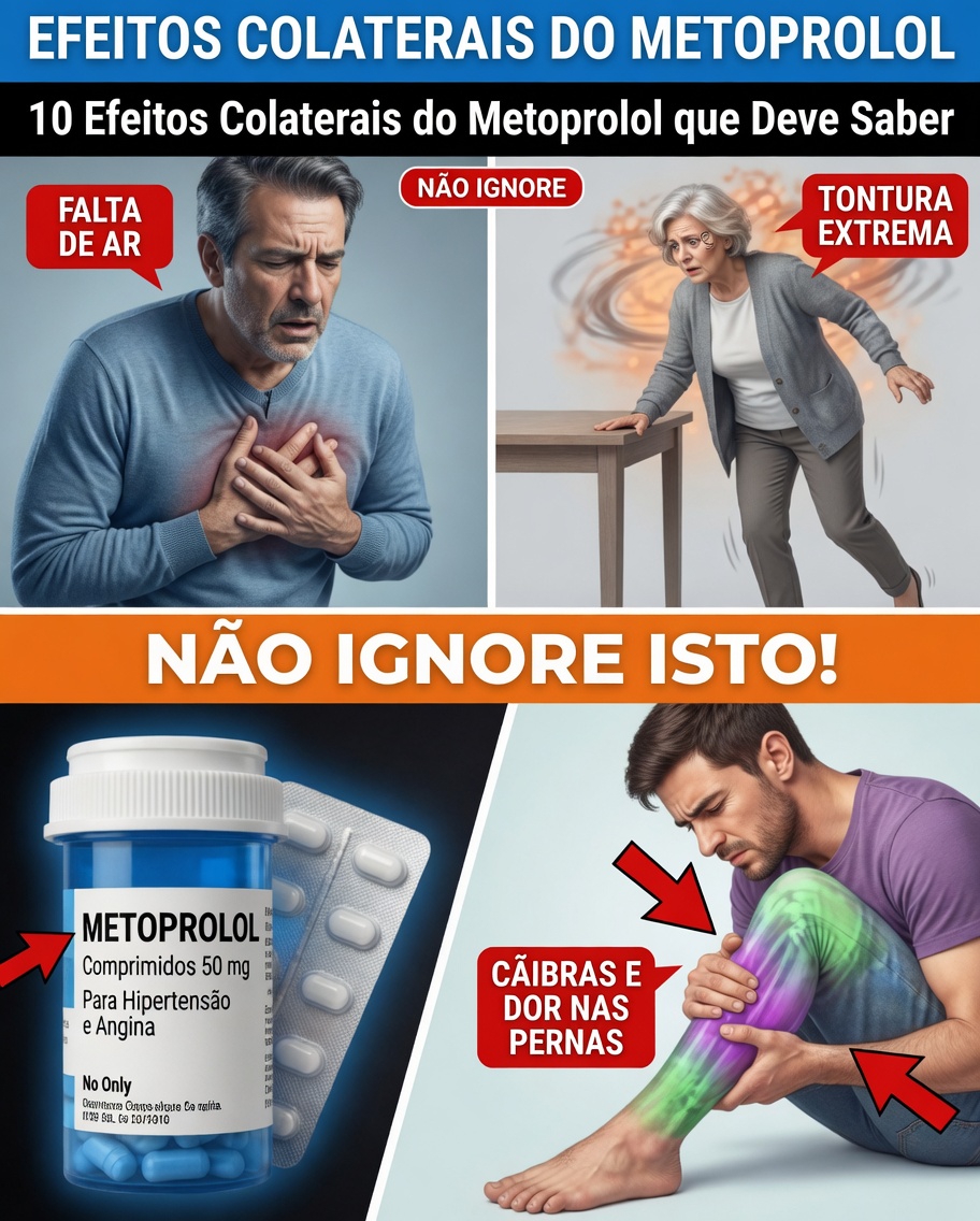 Quais são os 10 efeitos colaterais comuns do metoprolol e como você pode identificá-los precocemente?