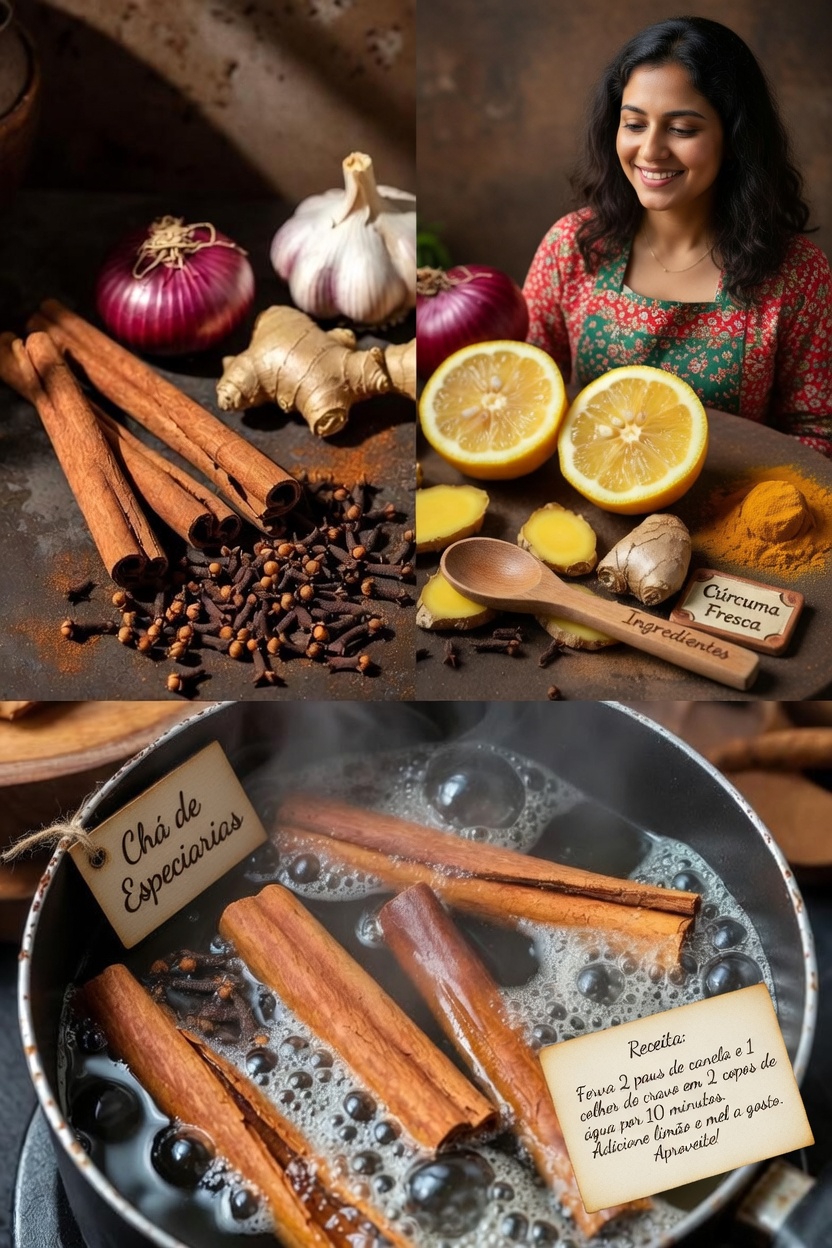 Infusão de Ervas Caseira Simples: Explorando Canela, Cravo, Alho, Gengibre, Limão e Cebola Juntos