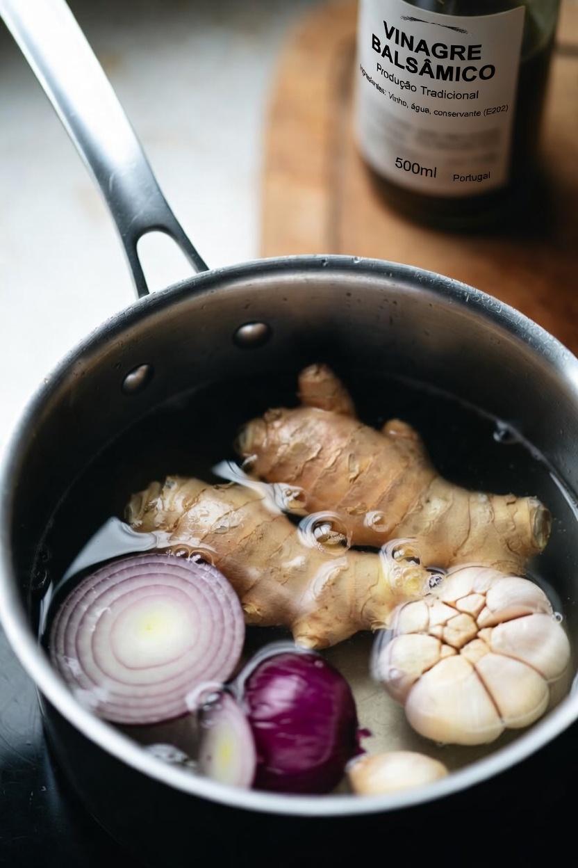 Receita de Chá para a Manhã e para Depois do Jantar com Gengibre, Cúrcuma, Cebola, Alho, Canela e Folha de Goiaba