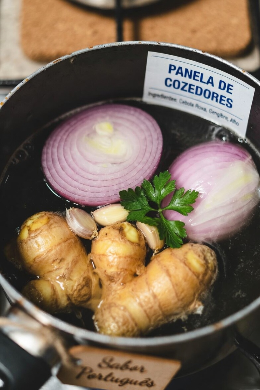 Receita de Chá para a Manhã e para Depois do Jantar com Gengibre, Cúrcuma, Cebola, Alho, Canela e Folha de Goiaba