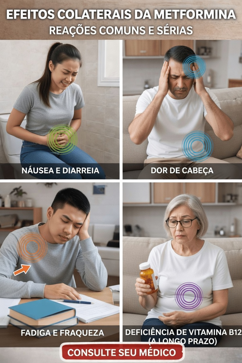 Quais são os efeitos colaterais comuns e graves da metformina que você deve conhecer?