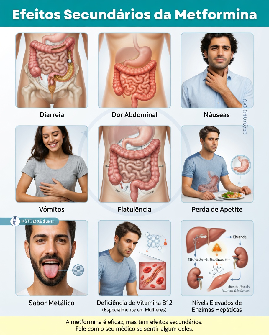 Quais são os efeitos colaterais comuns e graves da metformina que você deve conhecer?
