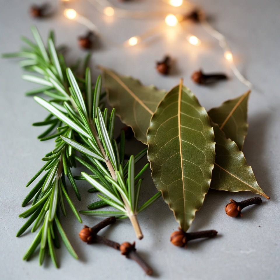 Uma mistura natural de alecrim, cravo-da-índia e folhas de louro