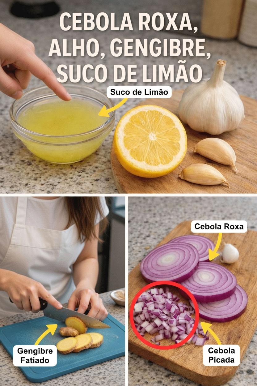 Descubra o Poder Cotidiano da Cebola Roxa, do Alho, do Gengibre e do Suco de Limão na Sua Rotina na Cozinha