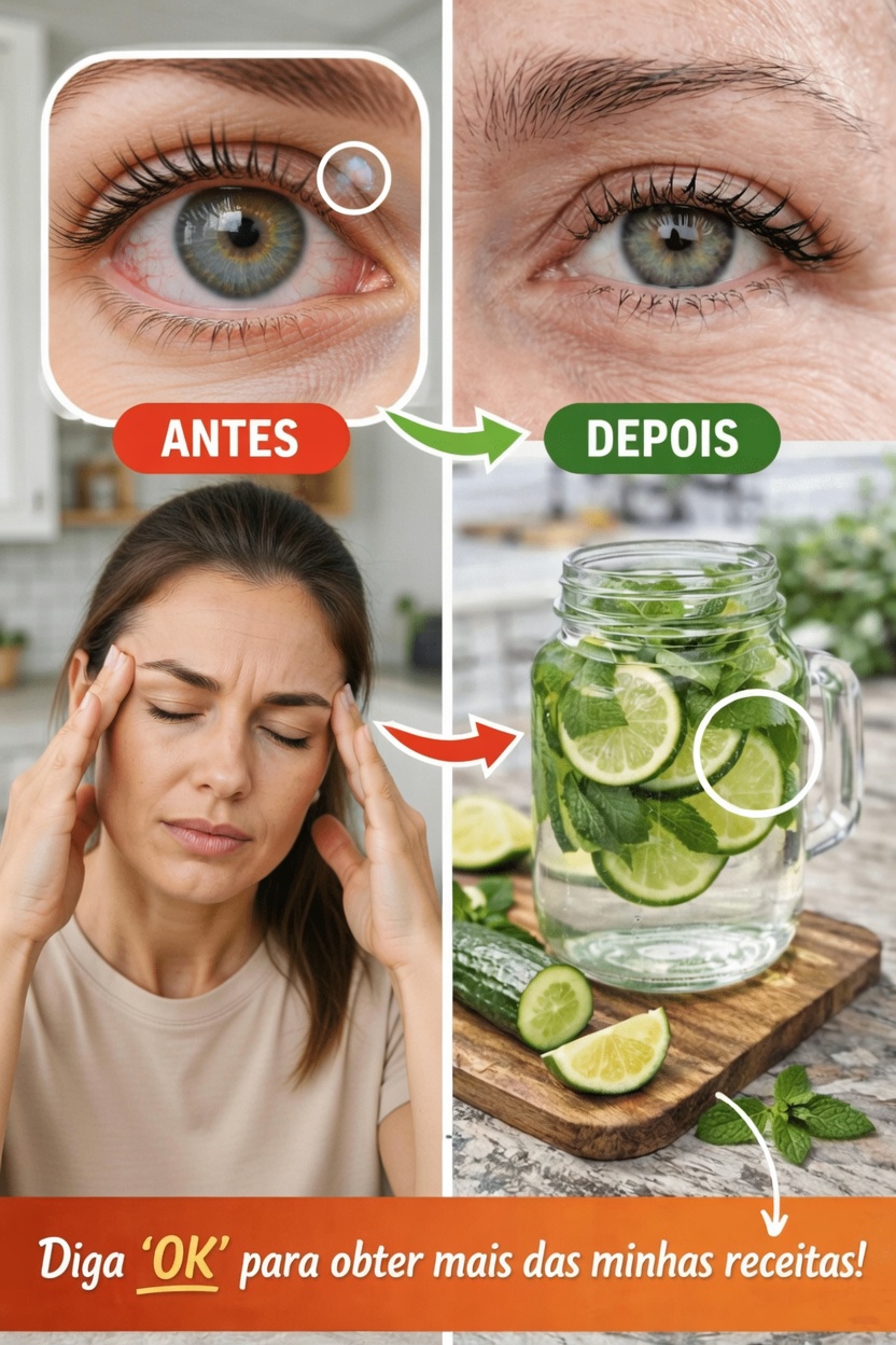 Hábito diário simples: água refrescante de pepino, limão e hortelã para conforto ocular e hidratação