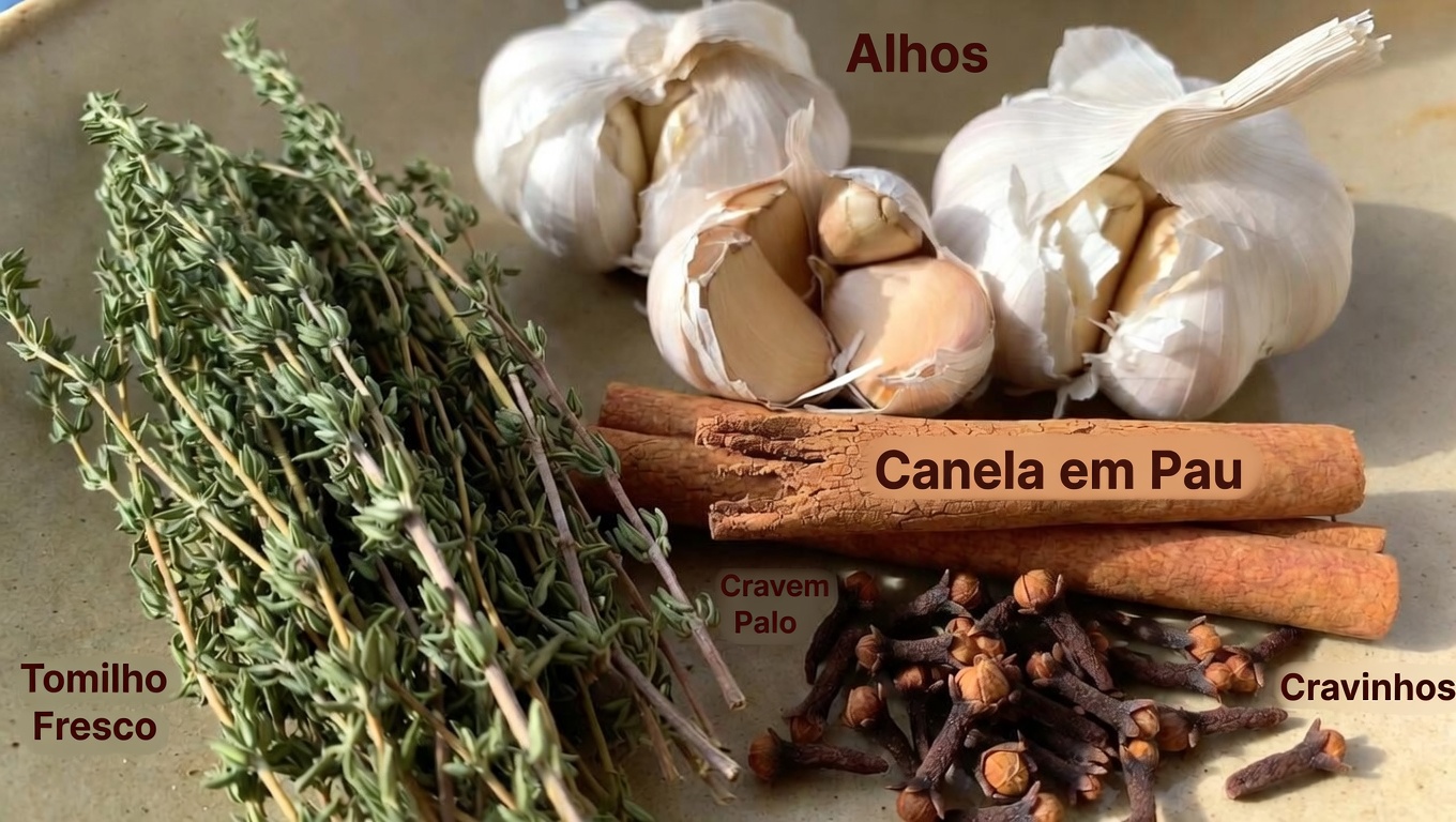 A Infusão Herbal de Quatro Poderes: Explorando Tomilho, Alho, Canela e Cravo em um Chá Diário Simples