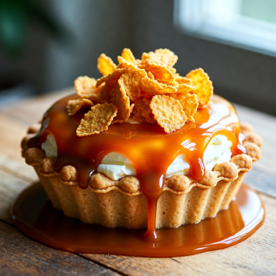 Torta cremosa decadente de caramelo e flocos de milho