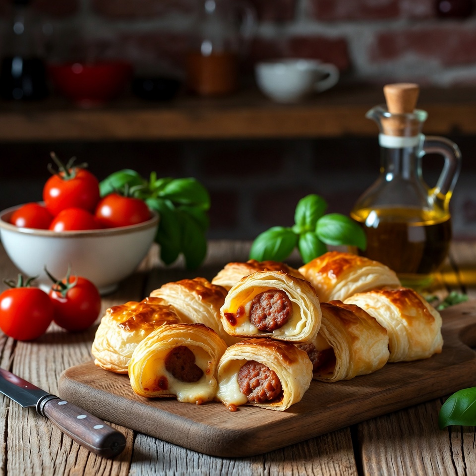 Rolinhos Folhados de Salsicha e Queijo